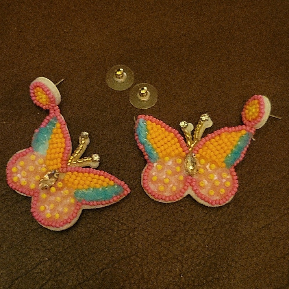 Beaded Butterfly Earrings Spring Colors